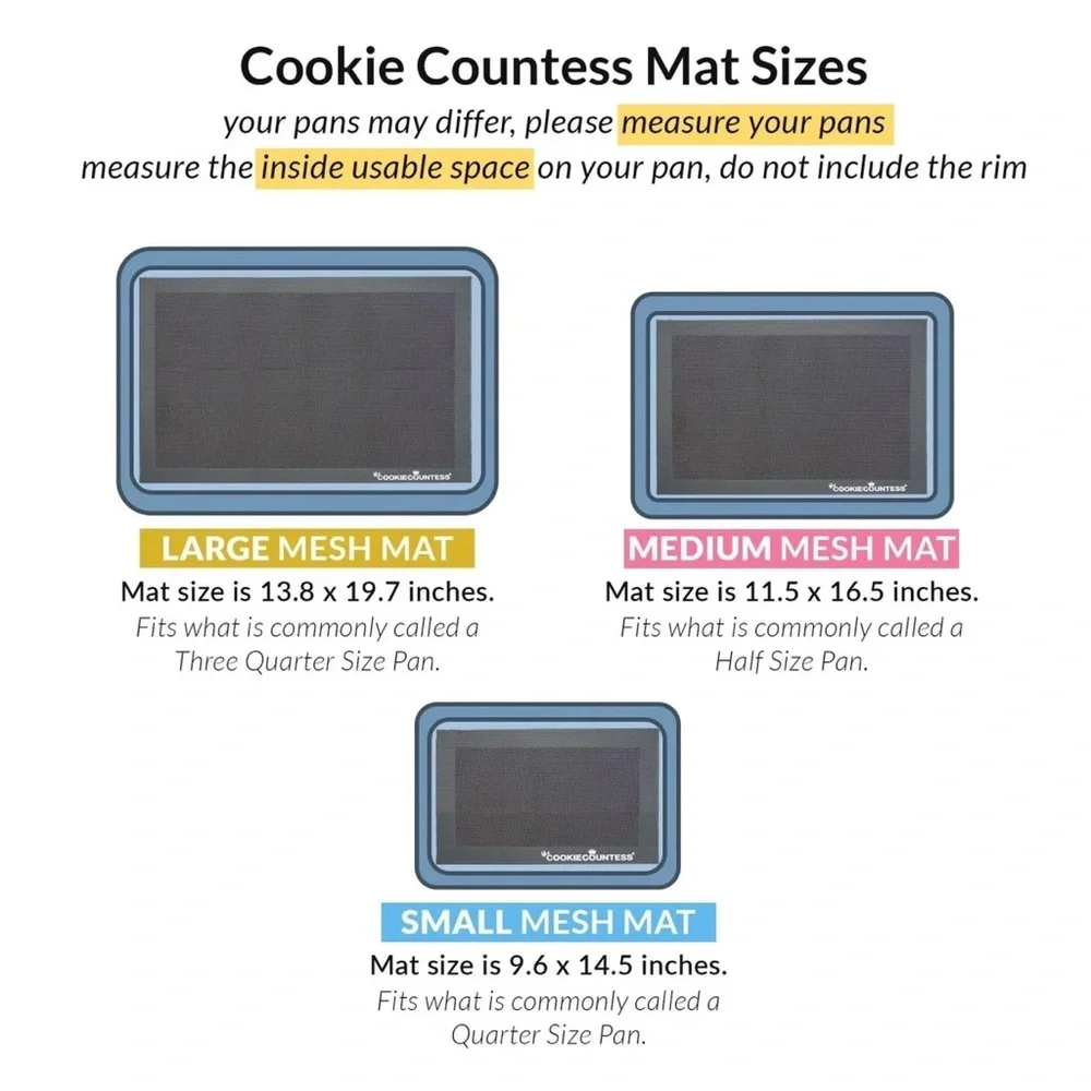 Black Silicone Mesh Baking Mat - Black -Cookie Countess Large - Set of 2